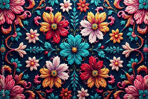 Intricate paisley floral pattern in vibrant hues, winter, art