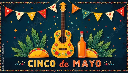 Vibrant Cinco de Mayo Fiesta  Guitar, Tacos, and Festive Decorations