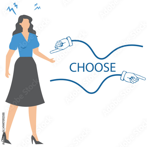 Direction or choose the right way to success concept ,businesswoman looking at multiple road sign with question mark mark and thinking which way to go