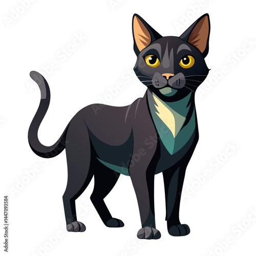 cartoon Bombay cat with striking yellow eyes and sleek black fur