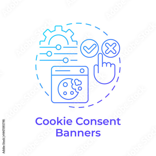 Cookie consent banners blue gradient concept icon. Informing user about data collection during web page using. Round shape line illustration. Abstract idea. Graphic design. Easy to use in article