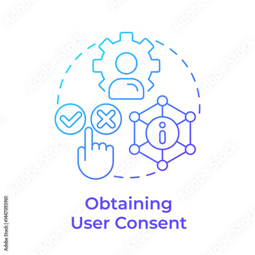 Obtaining user consent blue gradient concept icon. Free choice to transfer data. Allowance lifecycle management. Round shape line illustration. Abstract idea. Graphic design. Easy to use in article