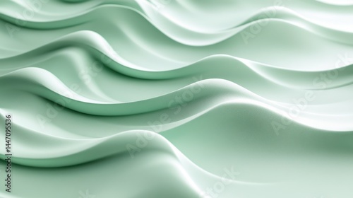 Soft green fabric waves creating serene background with gentle folds