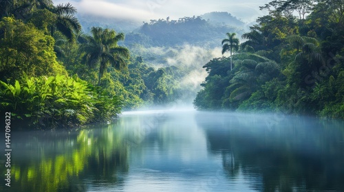 Tropical river through lush forest
