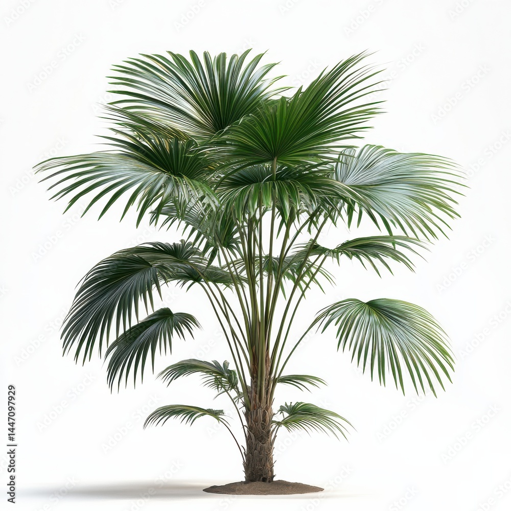 Obraz premium Slender Trunk Palm Tree with Large Fan-Like Leaves in Isolation