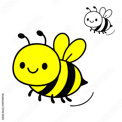 Line Art of Cute Bees Flying.eps