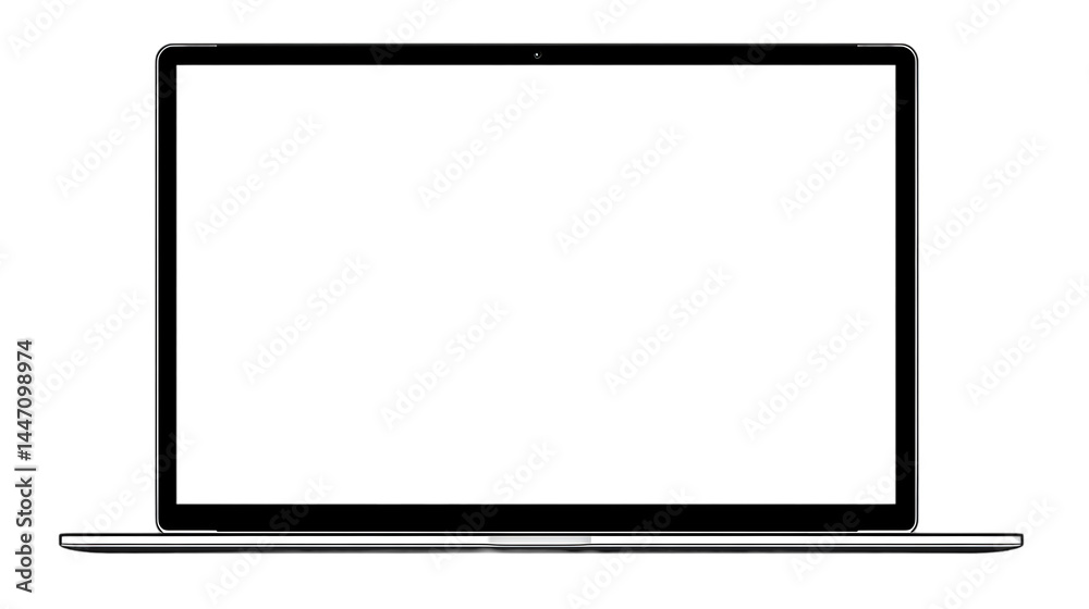 Isolated Laptop Illustration, Transparent Background, Minimalist Design, Silver, Black Isolated Laptop Illustration, Transparent Background, Minimalist Design, Silver, Black