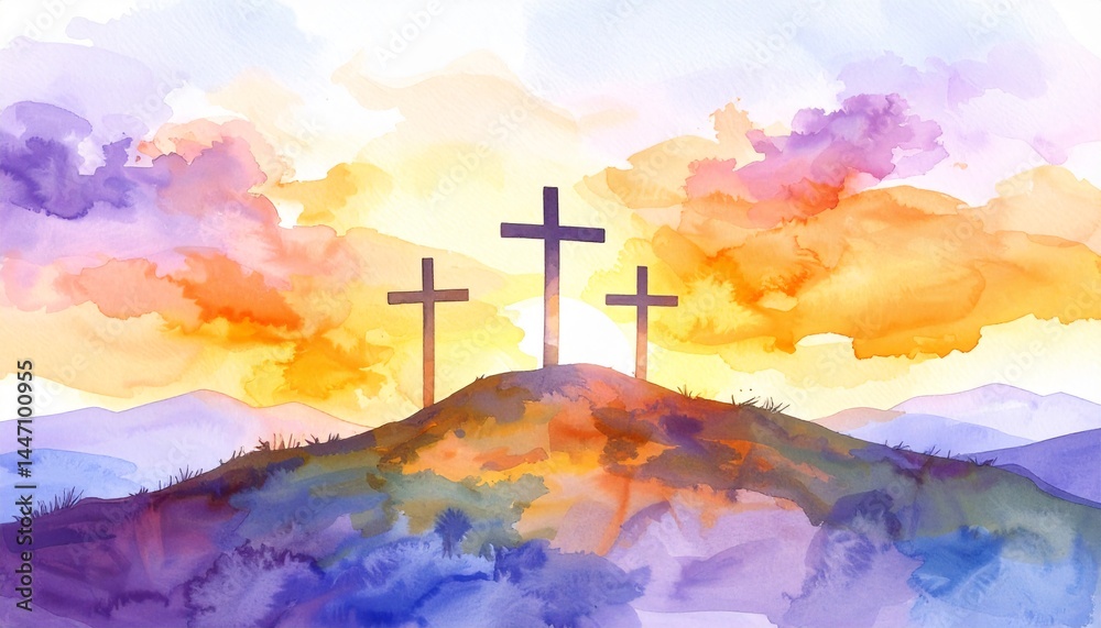 Obraz premium minimalist Watercolor painting jesus riding donkey or biblical faith 