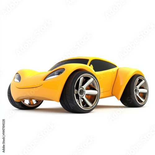 Exaggerated Features of a Bright Yellow Cartoonish Car Design