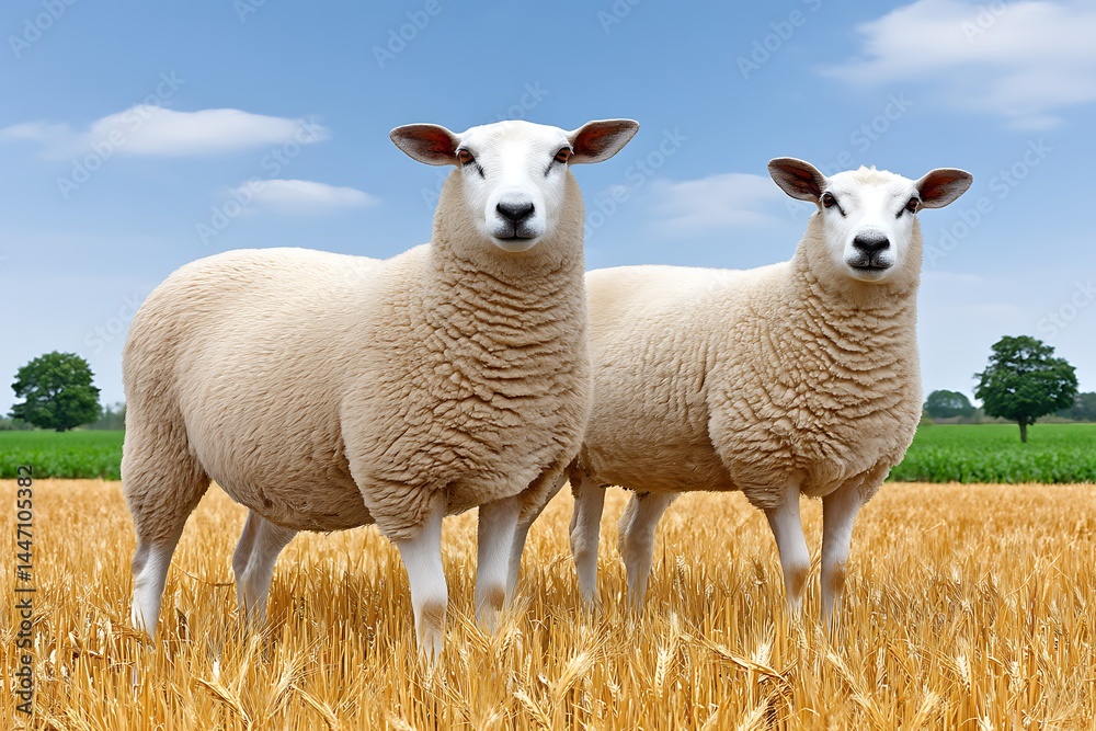 Obraz premium Majestic Sheep Duo in Golden Wheat Field.