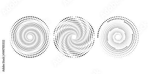 Halftone circular dotted frame set. Circle dots isolated on white background