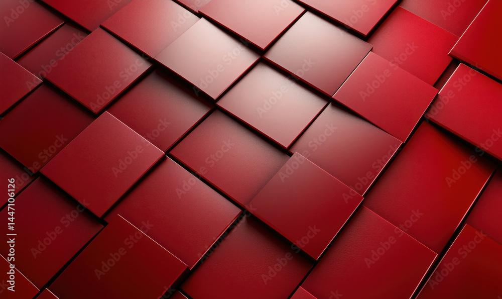 Red geometric pattern with glossy tiles creating a modern textured background. Red geometric pattern with glossy tiles creating a modern textured background.