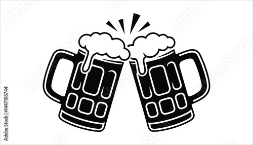 Clinking Beer Mugs with Foam Cheers Icon
