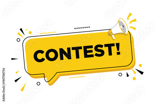 Megaphone with contest speech bubble banner. Loudspeaker. Can be used for business, marketing and advertising.