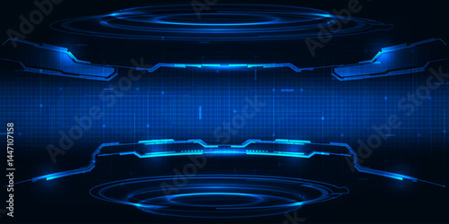 Abstract futuristic hi tech stage layout and background.Digital hologram stage and hi tech architect element around.Vector illustrations.	
