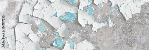 Obraz na płótnie Peeling paint on the wall. Old concrete wall with cracked flaking paint. Weathered rough painted surface with patterns of cracks and peeling. High resolution texture for background and design. Closeup w salonie