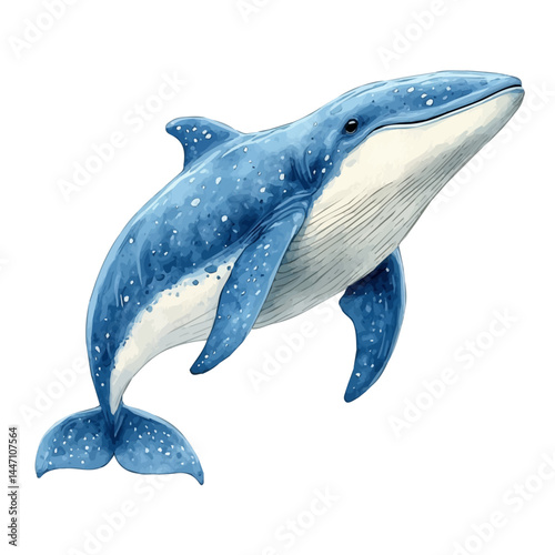 Plesiosaur Gliding Through The Ocean, watercolor vector, isolated on a white background.
