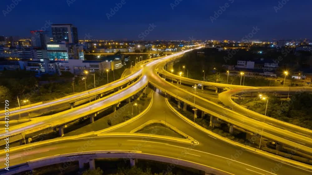 Night highway interchange cityscape view