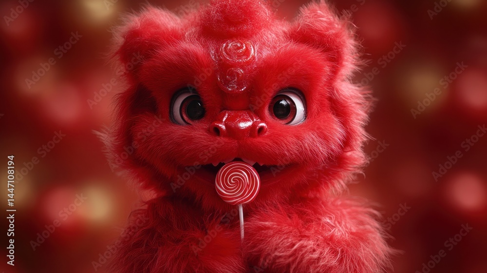 Fototapeta premium Crimson critter with lollipop stares intently