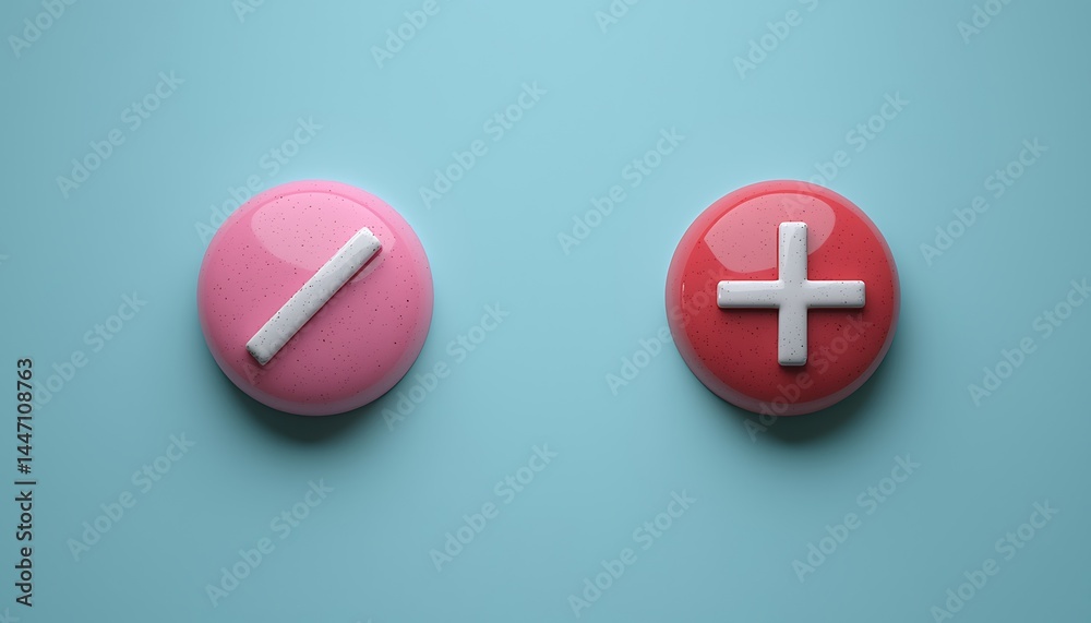Obraz premium Pink and red glossy buttons with minus and plus symbols