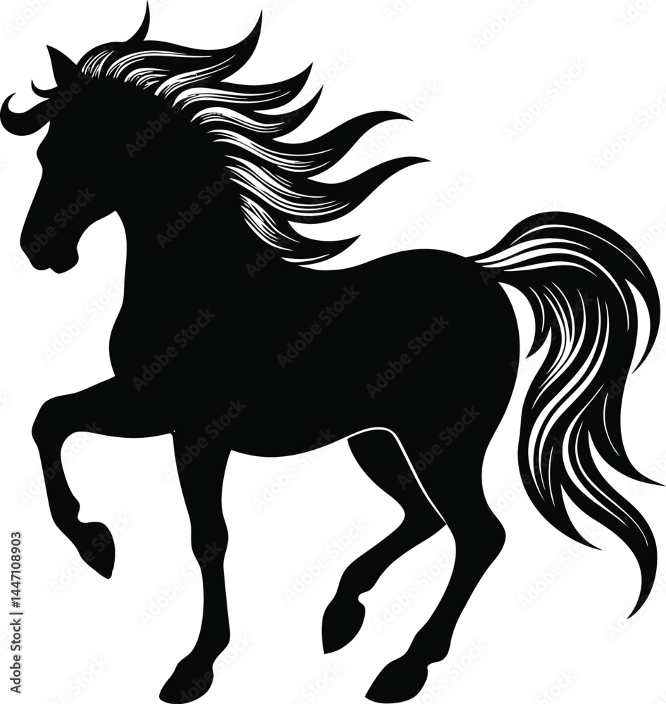 Obraz premium Dynamic Black Silhouette Vector of a Galloping Horse