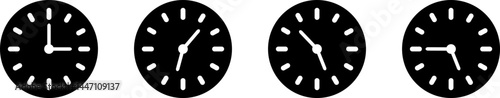 Set of clock icons. Black vector clock time. Vector illustration.