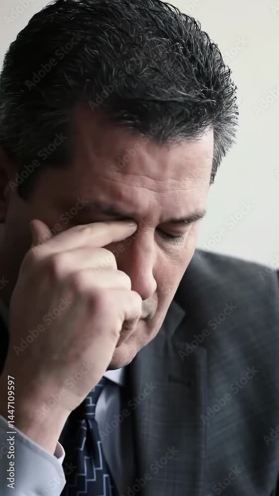 Close-up shot of a stressed middle-aged businessman experiencing burnout. Close-up shot of a stressed middle-aged businessman experiencing burnout.