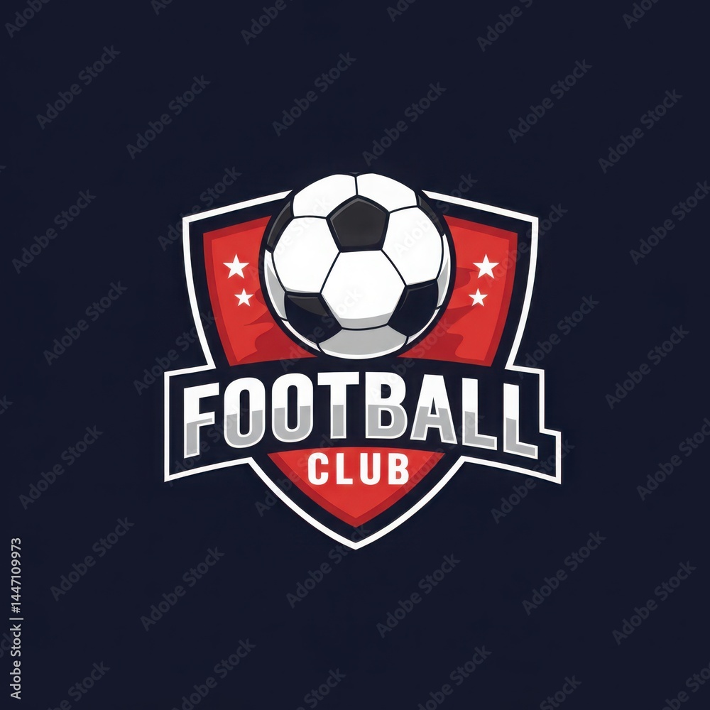 Football club logo with ball and stars on shield Football club logo with ball and stars on shield