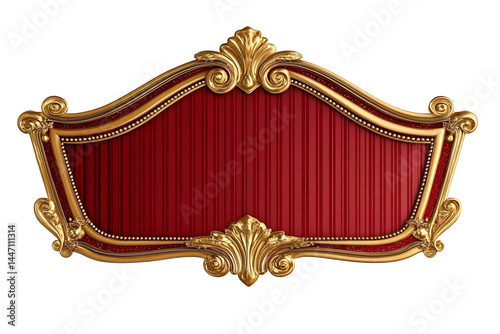 a circus rectangular sign red and gold, blank sign. isolated on white transparent background