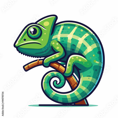 chameleon, animal, nature, green, reptile, art, wildlife, tropical, cute, camouflage, tail, lizard, colorful, beautiful, color, eye, fauna, pet, isolated, background, exotic, illustration, vector, whi