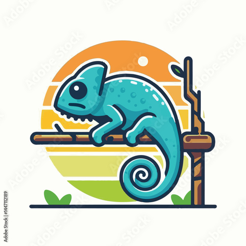 chameleon, animal, nature, green, reptile, art, wildlife, tropical, cute, camouflage, tail, lizard, colorful, beautiful, color, eye, fauna, pet, isolated, background, exotic, illustration, vector, whi