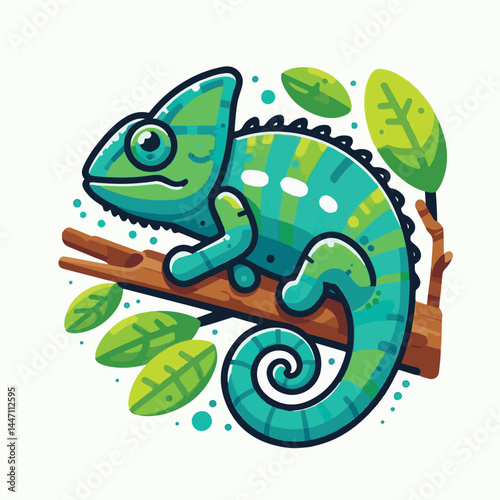 chameleon, animal, nature, green, reptile, art, wildlife, tropical, cute, camouflage, tail, lizard, colorful, beautiful, color, eye, fauna, pet, isolated, background, exotic, illustration, vector, whi