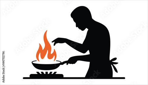 Chef Cooking Over Flame Silhouette Vector Illustration