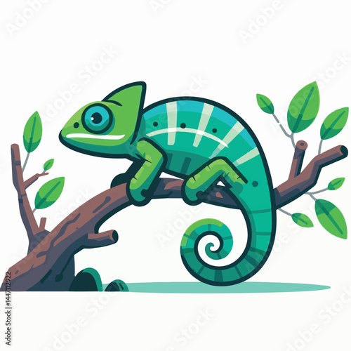 chameleon, animal, nature, green, reptile, art, wildlife, tropical, cute, camouflage, tail, lizard, colorful, beautiful, color, eye, fauna, pet, isolated, background, exotic, illustration, vector, whi