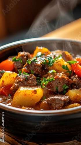 Experience the warmth of Hungarian bogracs filled with tender meat and vibrant vegetables on a cozy evening.