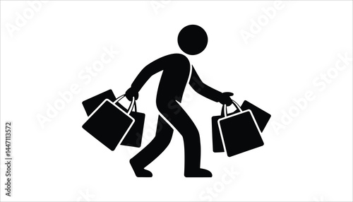 Shopping Bags Carrying Silhouette Vector. Buyer Person Icon. Retail Consumer Purchase Illustration. photo