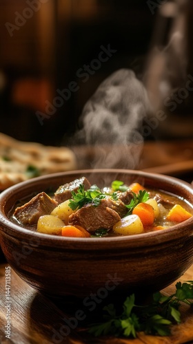 Warmth and comfort from a bowl of rich aromatic shurpa soup, a culinary delight from Central Asia.