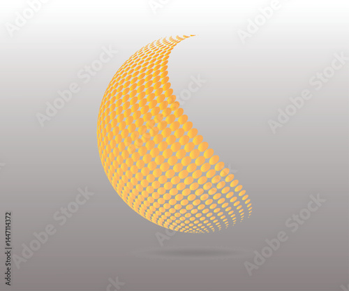 Modern abstract background. Halftone dots in 3d circle shape. Round logo. Vector dotted frame. Design element or icon.
