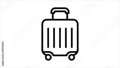 Suitcase Icon Vector Illustration. Travel Luggage Silhouette with Wheels. Black Line Art Bag Design.