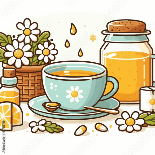 tea, herbal, chamomile, drink, healthy, background, cup, natural, beverage, white, organic, plant, medicine, fresh, hot, daisy, herb, aromatic, yellow, blossom, flower, closeup, camomile, glass, thera