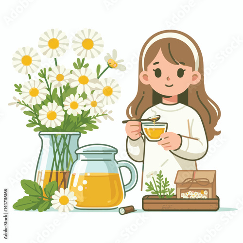 tea, herbal, chamomile, drink, healthy, background, cup, natural, beverage, white, organic, plant, medicine, fresh, hot, daisy, herb, aromatic, yellow, blossom, flower, closeup, camomile, glass, thera