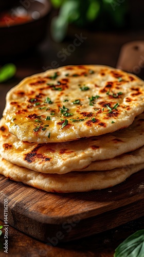 Golden grilled lavash filled with melted suluguni cheese served on a wooden board in a rustic setting.