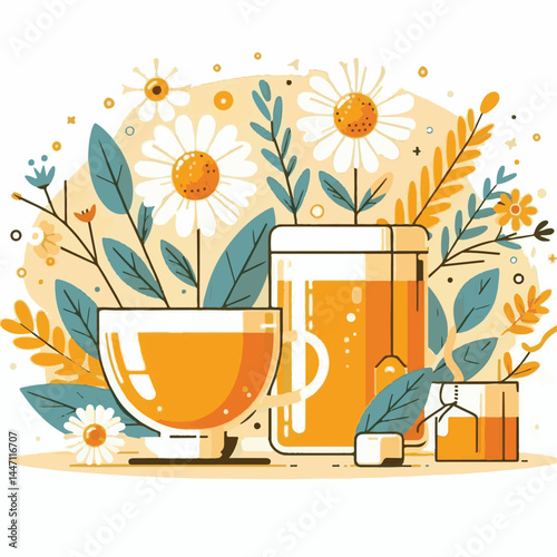 tea, herbal, chamomile, drink, healthy, background, cup, natural, beverage, white, organic, plant, medicine, fresh, hot, daisy, herb, aromatic, yellow, blossom, flower, closeup, camomile, glass, thera