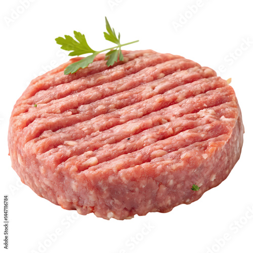 Raw Beef Burger Patty Recipe isolated on transparent background
