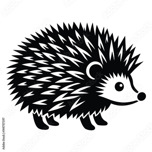 Hedgehog Silhouette Vector Art on White Background, Cute hedgehog silhouette symbol logo