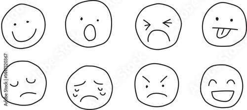 手描きの線画顔文字ベクターセット