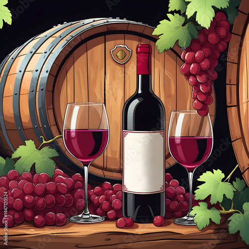 red wine and grapes illustration background