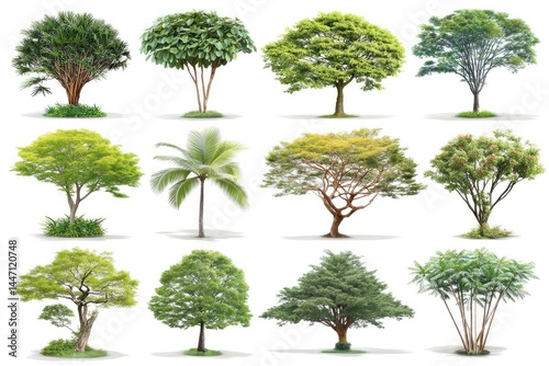 Collection of diverse tree types isolated against white photo