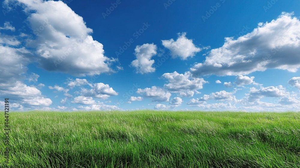 Tranquil Meadow with Lush Green Grass Under a Beautiful Blue Sky Tranquil Meadow with Lush Green Grass Under a Beautiful Blue Sky