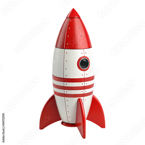 Fototapeta Naklejka Na Ścianę i Meble -  Red and White Retro Rocket Ship A 3D Rendered Image isolated on transparent background